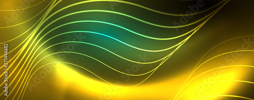 Shiny neon lines template - northern lights glowing blur lines. Futuristic style glow neon 80s disco club or night party techno template
