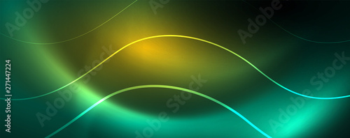 Shiny neon lines template - northern lights glowing blur lines. Futuristic style glow neon 80s disco club or night party techno template