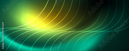 Shiny neon lines template - northern lights glowing blur lines. Futuristic style glow neon 80s disco club or night party techno template