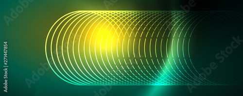 Shiny neon lines template - northern lights glowing blur lines. Futuristic style glow neon 80s disco club or night party techno template