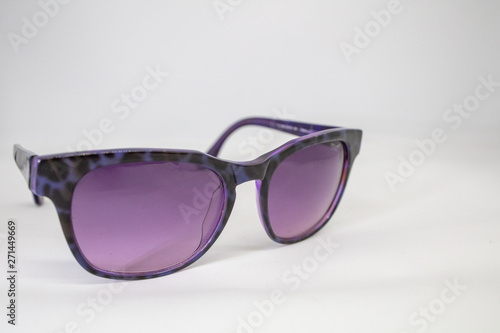 Purple Glasses isolated on white background. Purple pattern frame for Sunglasses. Abstract of Healthy, sight protection and optical lens.