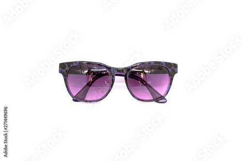 Purple Glasses isolated on white background. Purple pattern frame for Sunglasses. Abstract of Healthy, sight protection and optical lens.