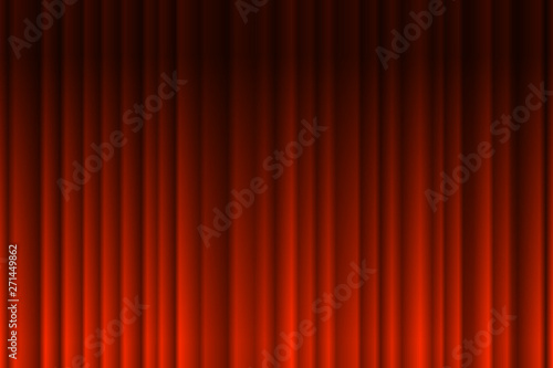 Closed luxury red curtain stage background spotlight beam illuminated. Theatrical drapes. Vector illustration