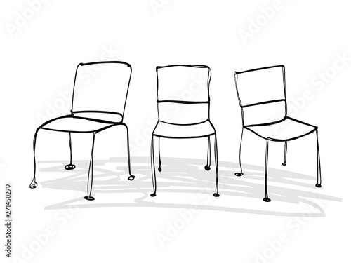 set of chairs, doodle line art, furniture, design, interior decoration, abstract