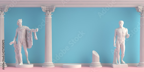 3d-illustration of interior with antique statues Apollo and Doryphoros