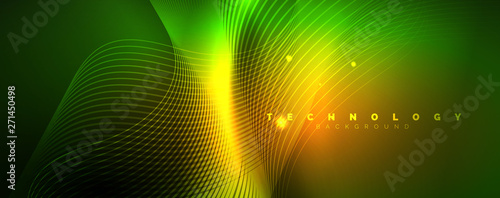 Shiny neon lines template - northern lights glowing blur lines. Futuristic style glow neon 80s disco club or night party techno template