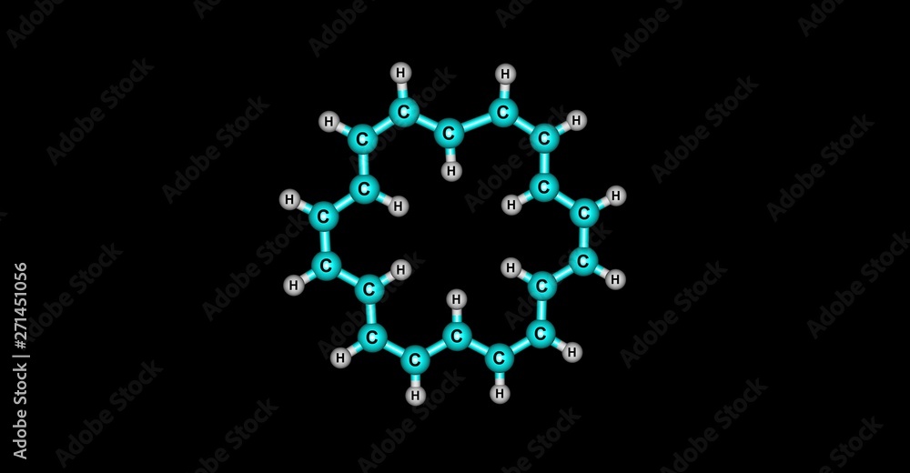 Cyclooctadecanonaene molecular structure isolated on black