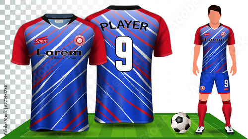 Soccer Jersey and Football Kit Presentation Mockup Template, Front and Back View Including Sportswear Uniform, Shorts and Socks and it is Fully Customization Isolated on Transparent Background.