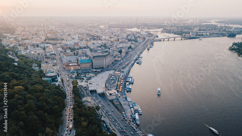 aerial  city view on sunset. Kiev  Ukraine. drone shot  bird s-eye  aerial view