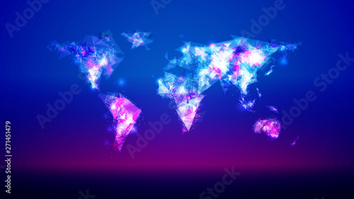 Abstract colorful polygonal world map connection infographic