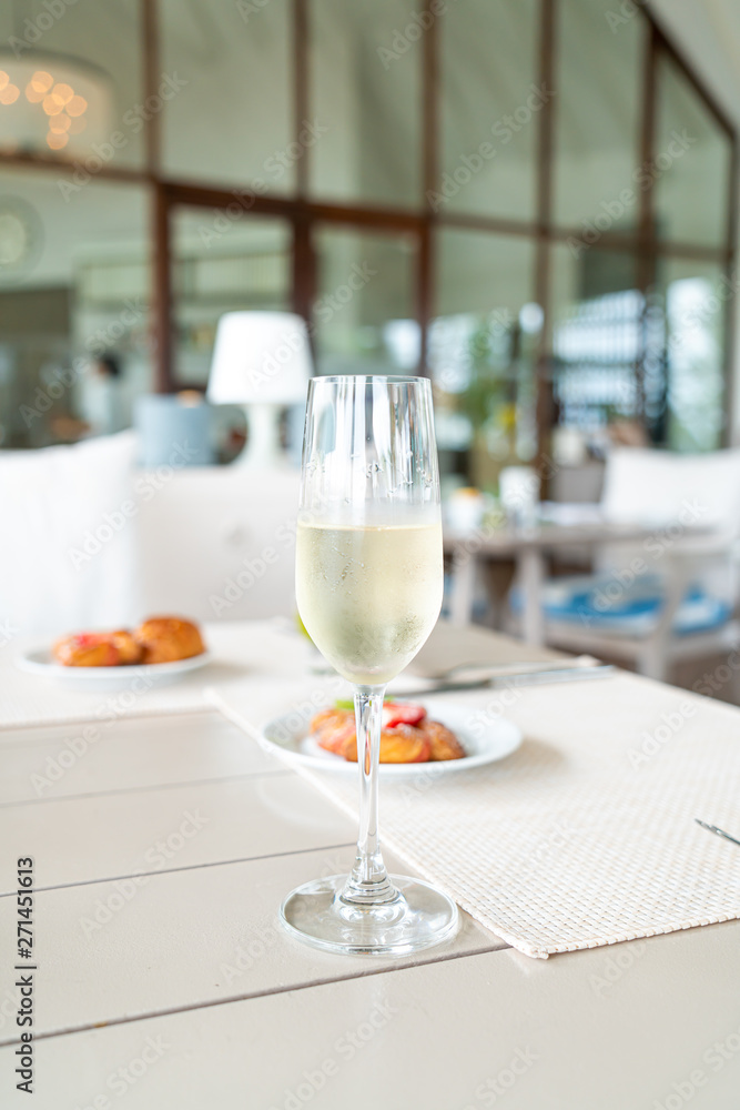 sparkling wine glass on table in cafe restaurant sparkling wine glass on table in cafe restaurant