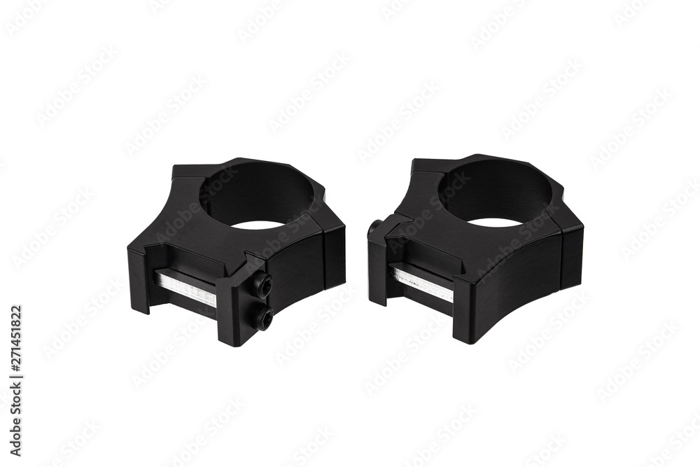 Quick disconnect mount made for holding a scope on a rifle isolated on white back. Quick Release Sniper Cantilever Scope Mount. Quick disconnect mount made for holding a scope on a rifle isolated on white back. Quick Release Sniper Cantilever Scope Mount.
