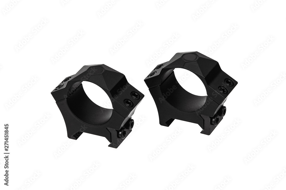 Obraz premium Quick disconnect mount made for holding a scope on a rifle isolated on white back. Quick Release Sniper Cantilever Scope Mount.