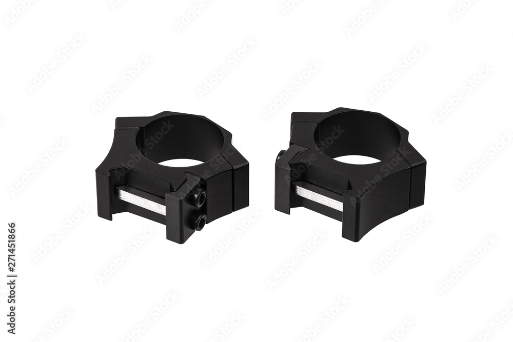Quick disconnect mount made for holding a scope on a rifle isolated on white back. Quick Release Sniper Cantilever Scope Mount. Quick disconnect mount made for holding a scope on a rifle isolated on white back. Quick Release Sniper Cantilever Scope Mount.