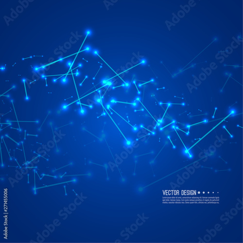 Stream of molecular structures and nano particles. High technology process. Science and neural network concept. Vector abstract background.