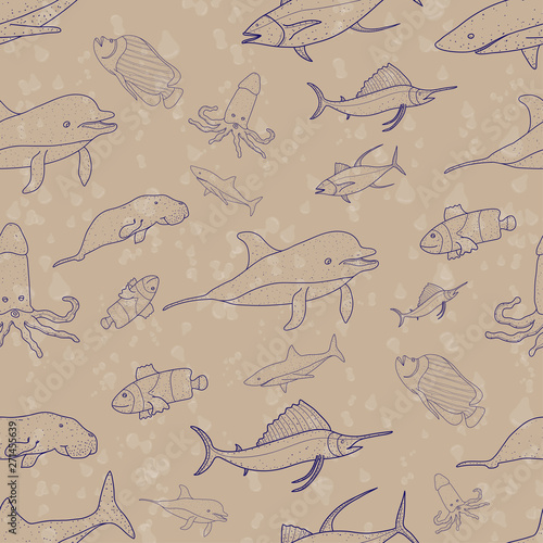 pattern seamless set of ocean animal. world ocean day. doodle hand drawing design style. vector illustration eps10 photo