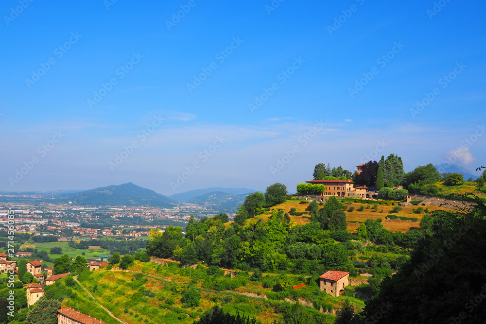 Romantic hills near Bergamo with view towards the padan plain.