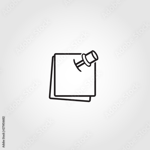 note paper with pushbutton icon, reminder sticker pinned linear sign isolated on white background - editable vector illustration eps10