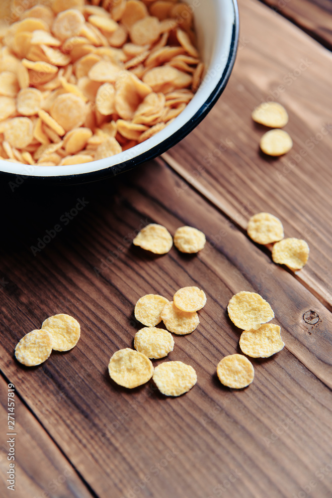 cereal breakfast set on wooden background one cereal breakfast set on wooden background one