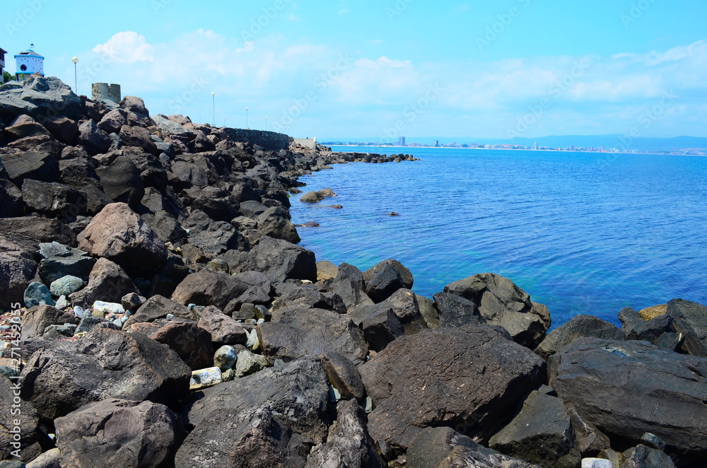 Crystal blue Black Sea and stones in Bulgaria, Nessebar island