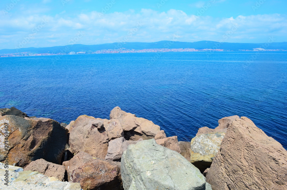 Crystal blue Black Sea and stones in Bulgaria, Nessebar island