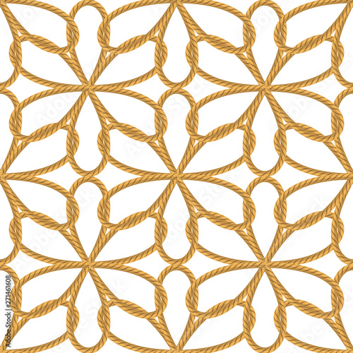 Rope Seamless Pattern with Knots on White Backround