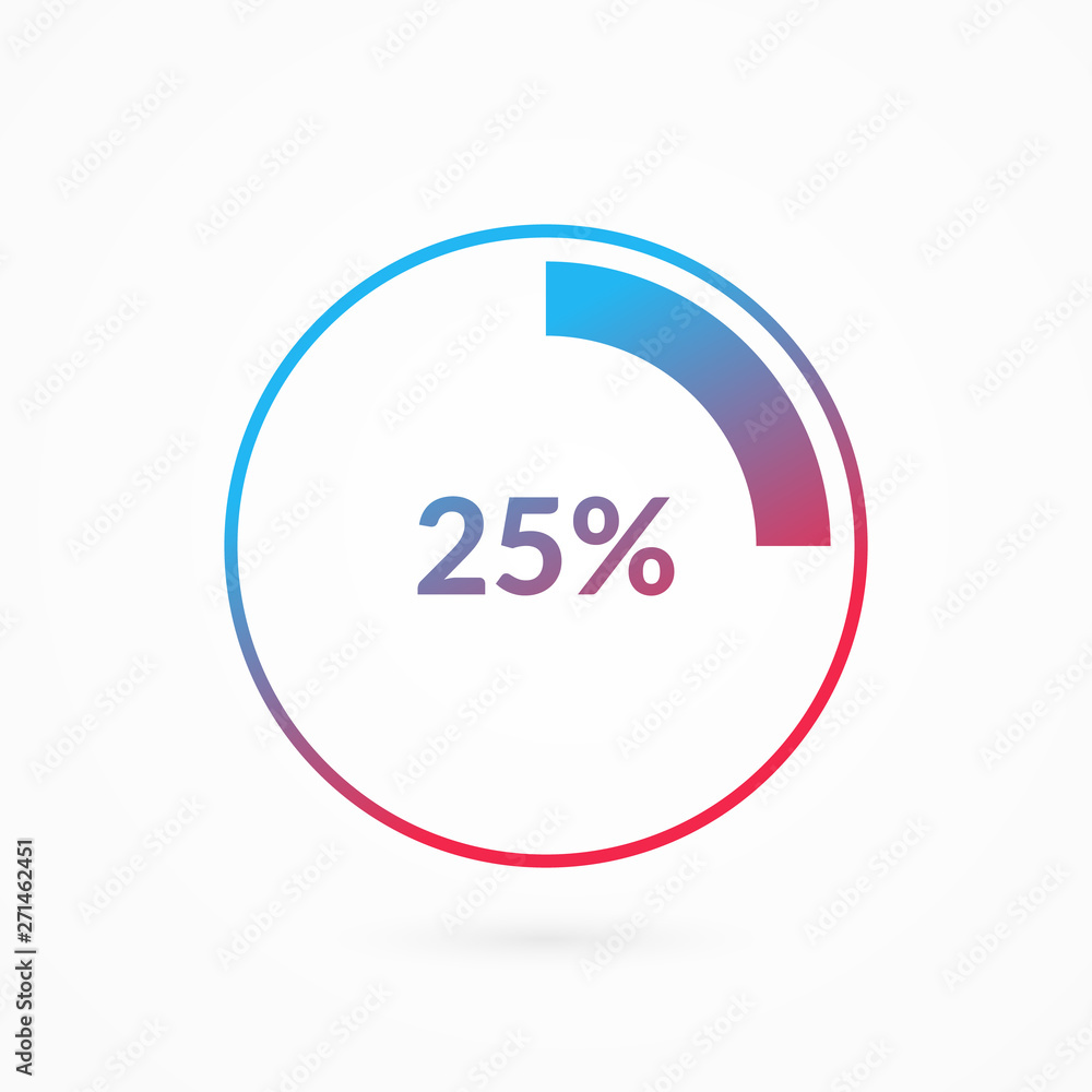 25 percent blue and red gradient pie chart sign. Percentage vector infographic symbol. Circle diagram isolated, illustration for business, download, web icon, design 25 percent blue and red gradient pie chart sign. Percentage vector infographic symbol. Circle diagram isolated, illustration for business, download, web icon, design