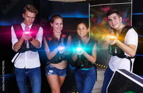 girls and guys with laser guns