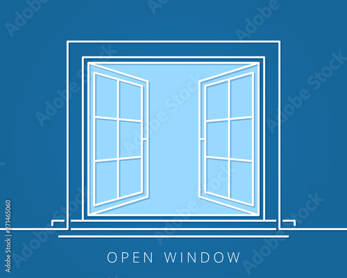 Open window line concept. Blue room logo vector