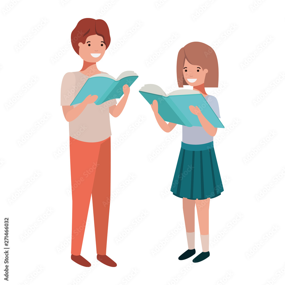 couple of student with reading book in the hands couple of student with reading book in the hands