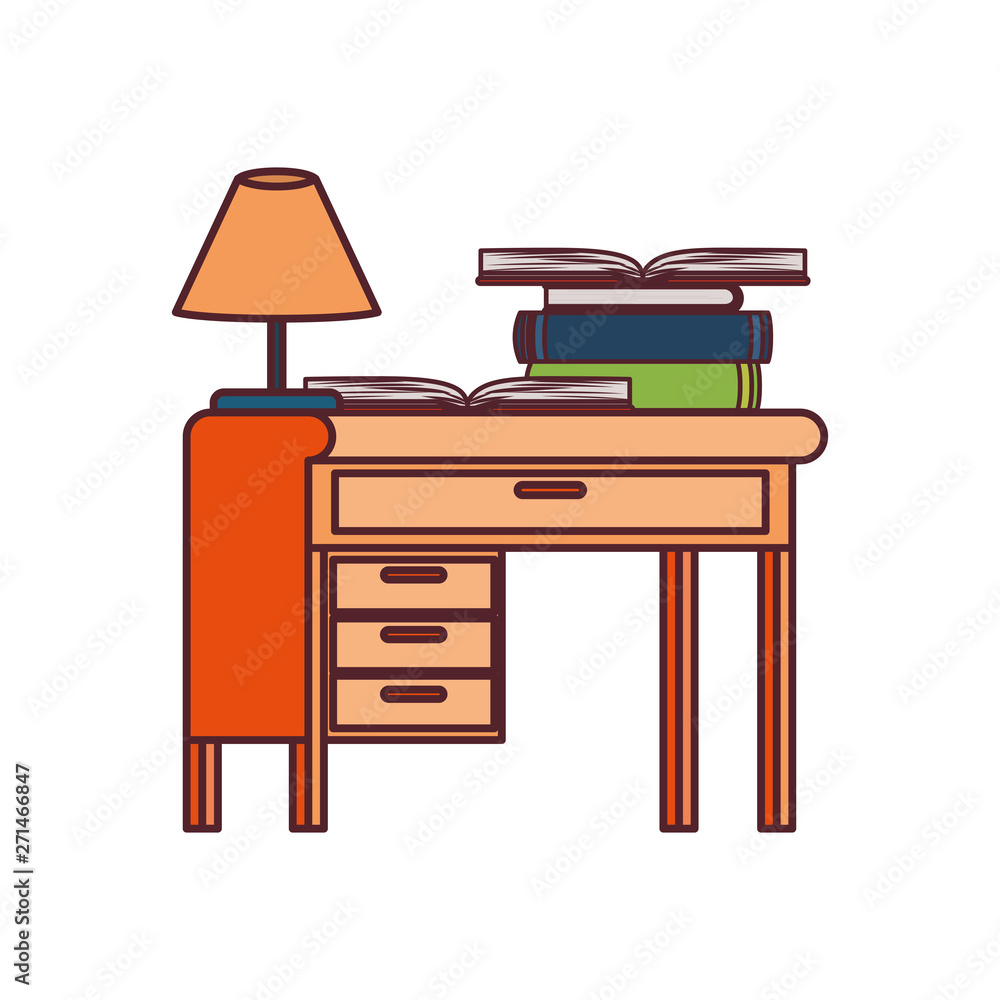 desk with stack of books on white background desk with stack of books on white background