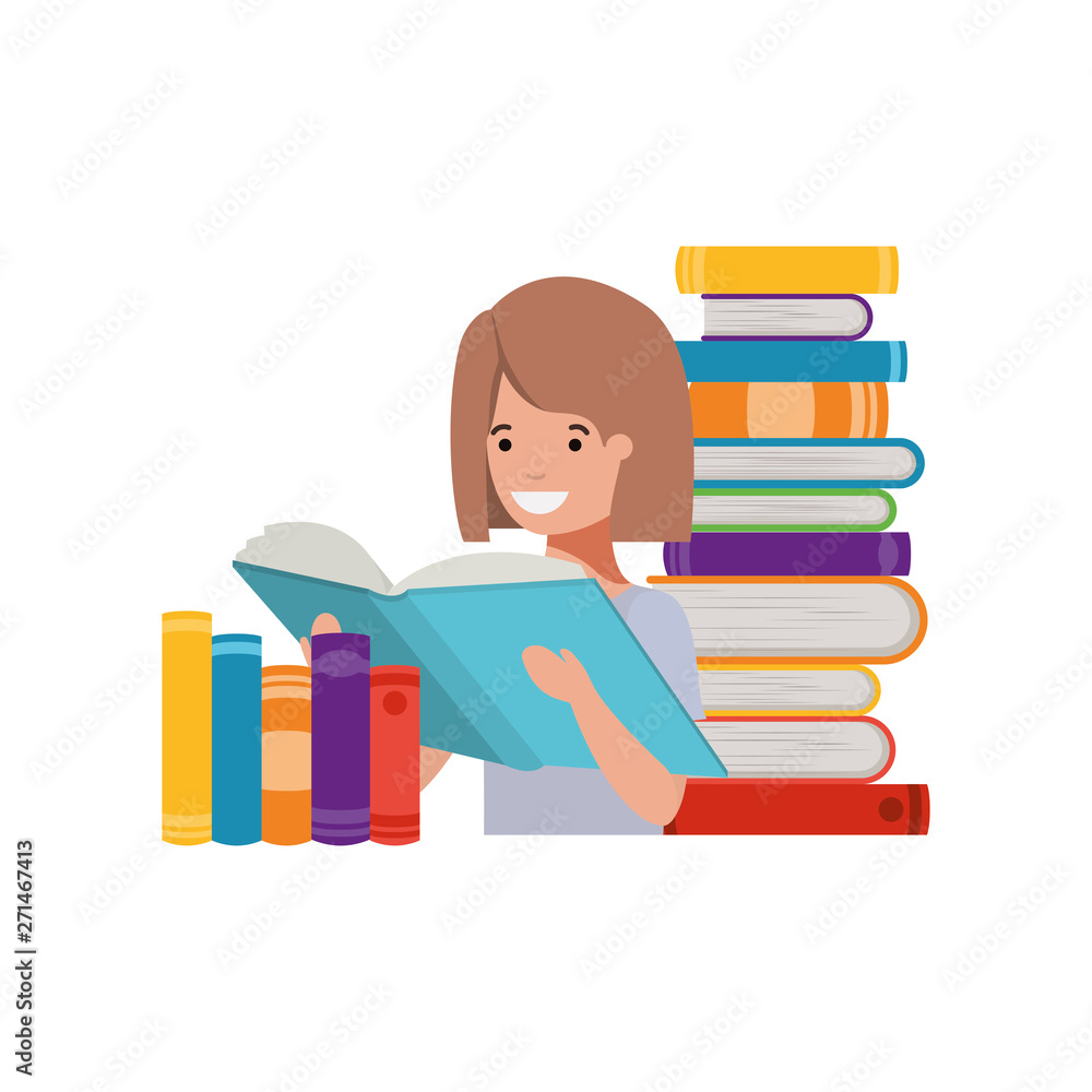 student girl with reading book in the hands