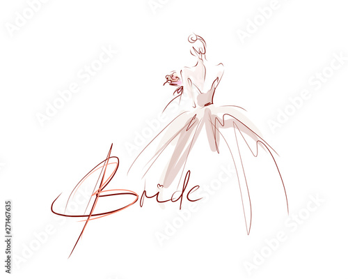 Young beautiful bride in dress. Hand-drawn fashion illustration. Sketch, vector photo