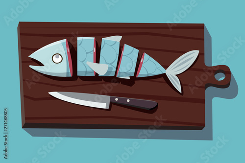 Raw sliced fish and knife 