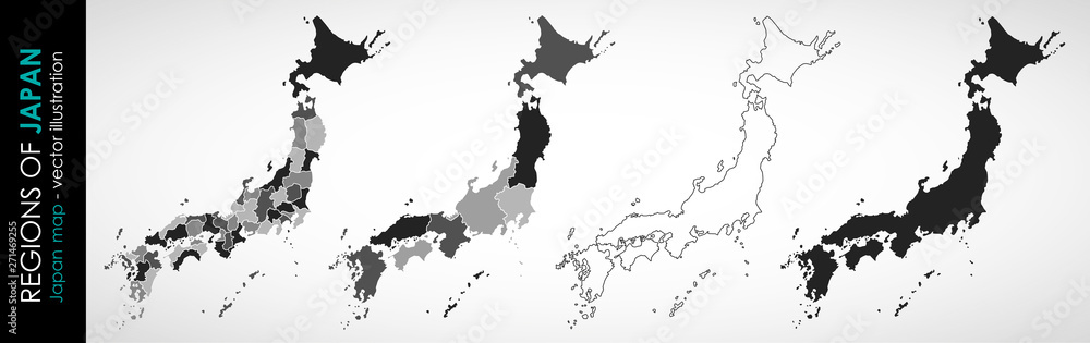 Fototapeta Ustaw wektor mapę Japonii w szary monochromatyczny