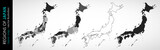 Set vector map of Japan in gray monochrome 