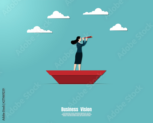 Businesswoman on a paper ship in sea