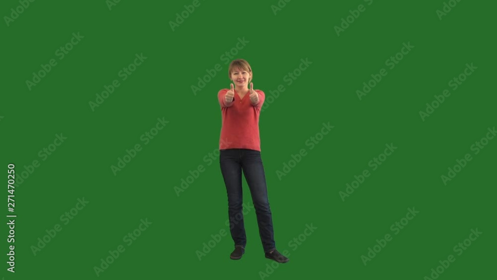 girl shows thumb on green screen girl shows thumb on green screen