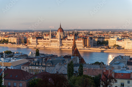 Budapest 2013: The last rays of the setting sun illuminate the parliament buildings.