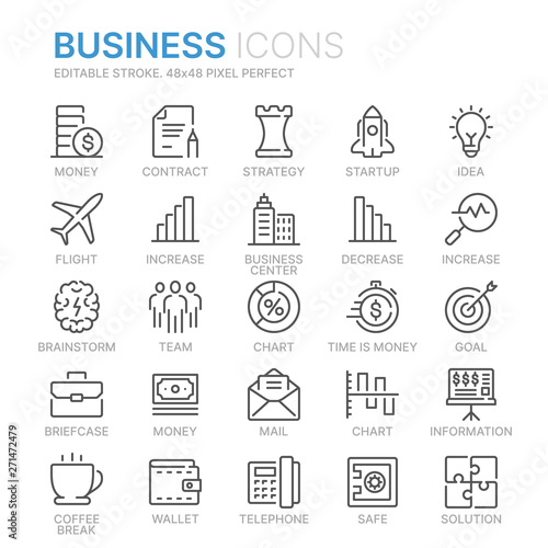 Collection of business line icons. 48x48 Pixel Perfect. Editable stroke