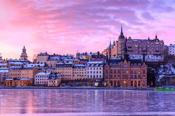 Keuken achterwand Stockholm Bevroren Mälaren bij zonsopkomst Södermalm  © Predrag Jankovic
