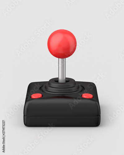 Retro joystick on a light grey background. 3d render. Angled view. Isolated Objects Series. photo