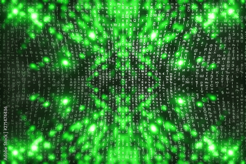 Green matrix digital background. Abstract cyberspace concept. Characters fall down. Matrix from symbols stream. Virtual reality design. Complex algorithm data hacking. Green digital sparks. Green matrix digital background. Abstract cyberspace concept. Characters fall down. Matrix from symbols stream. Virtual reality design. Complex algorithm data hacking. Green digital sparks.