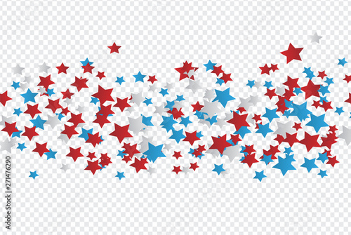 4th of July American Independence day backdrop with stars scattered  on transparent background. Vector illustration.