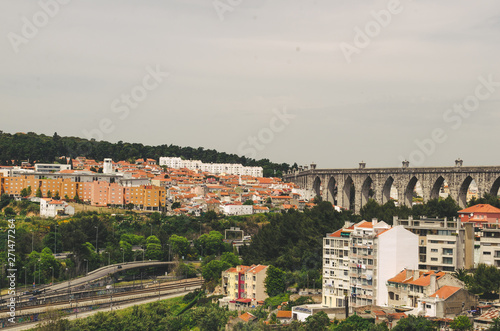 beautiful bridge and road in Lisbon downtown