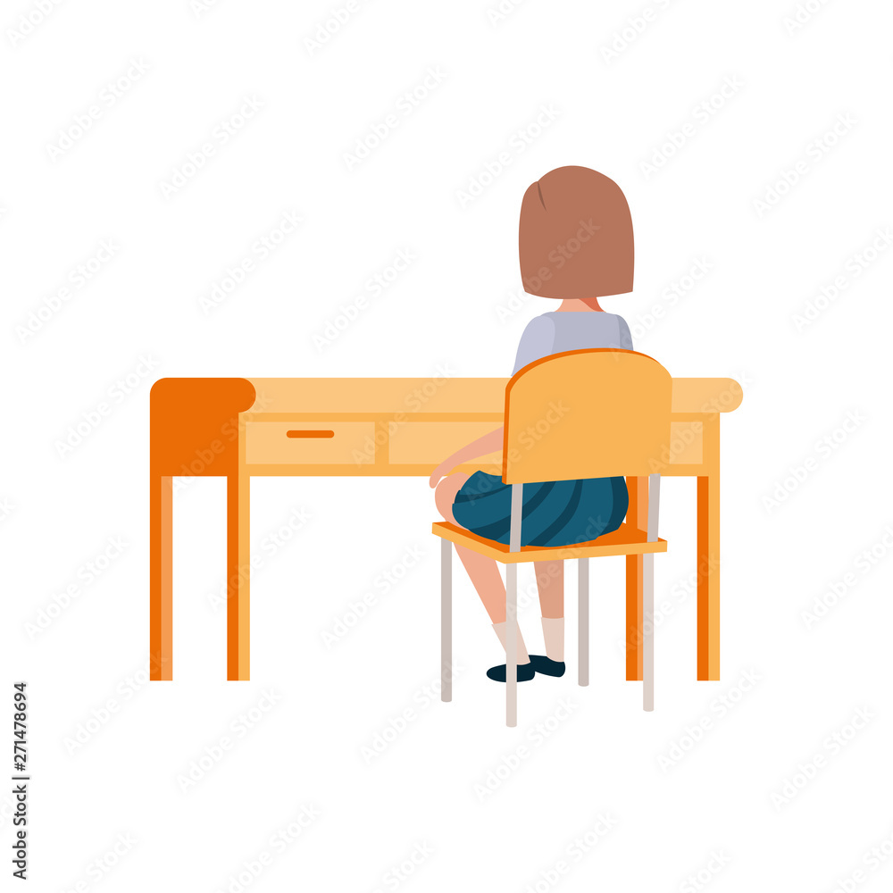 Fototapeta premium young student girl sitting in school desk