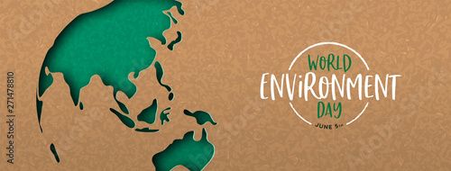 Environment Day banner of green cutout earth map
