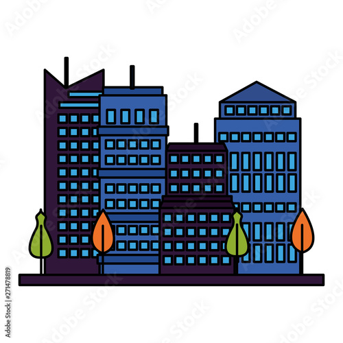 urban city downtown trees vector illustration