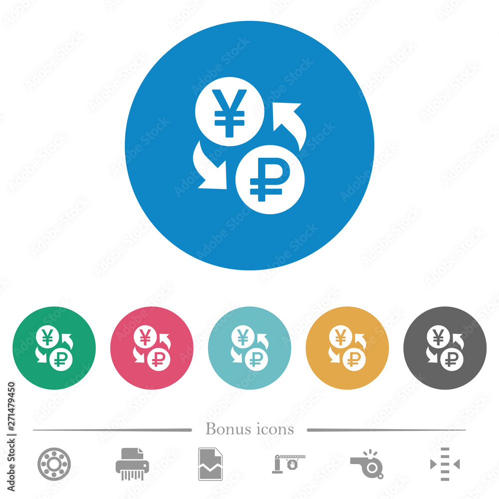 Yen Ruble money exchange flat round icons Yen Ruble money exchange flat round icons