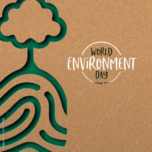 Environment Day card of papercut fingerprint